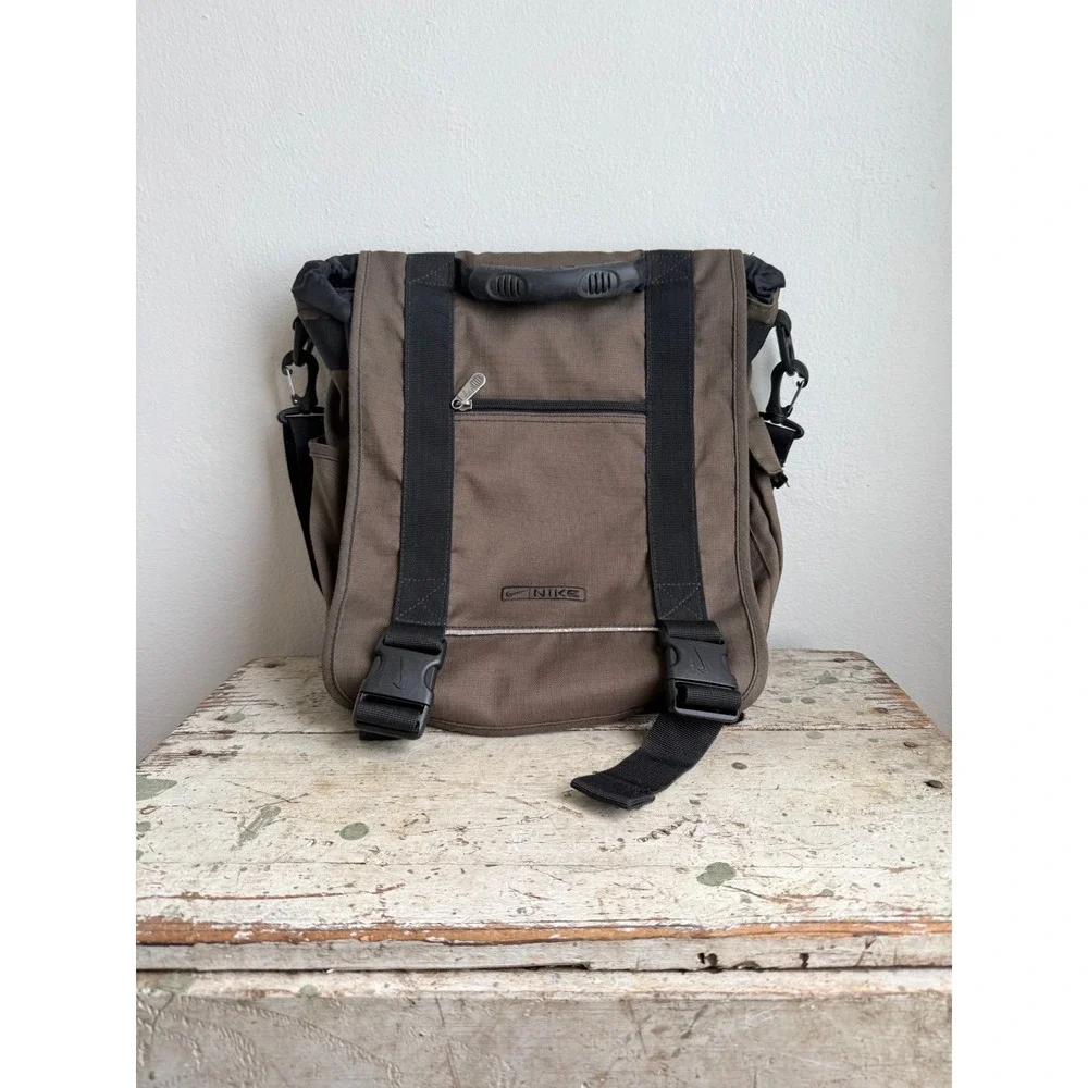 Nike Vintage Messenger Bag Brown Canvas Convertible Backpack Y2K Utility